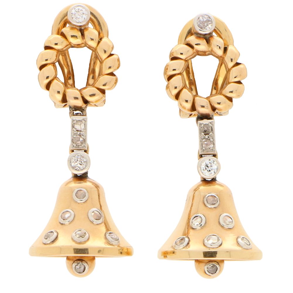 Antique Victorian Old Cut Diamond Bell Drop Earrings