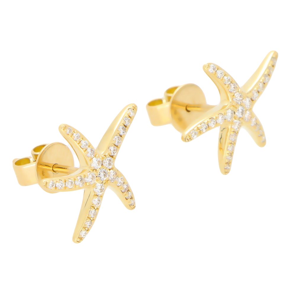 Diamond star fish earrings pave set