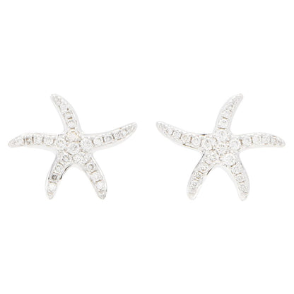 Diamond Starfish Stud Earrings in White Gold