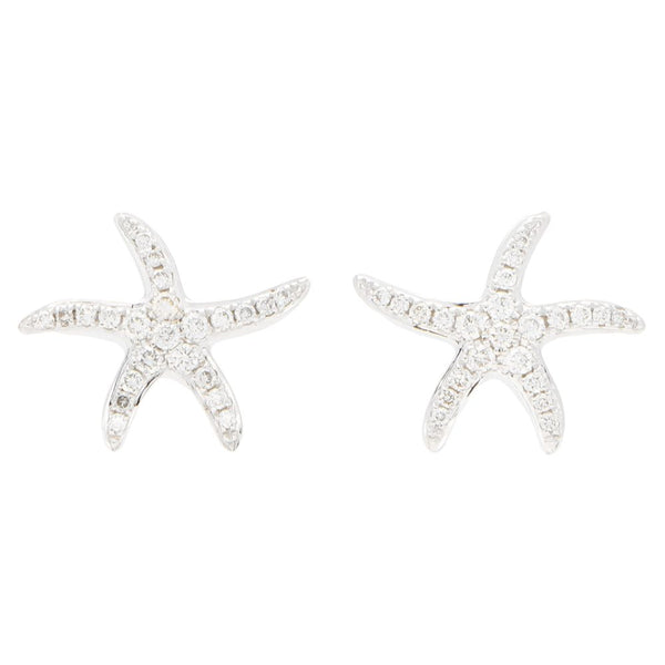 Diamond Starfish Stud Earrings in White Gold