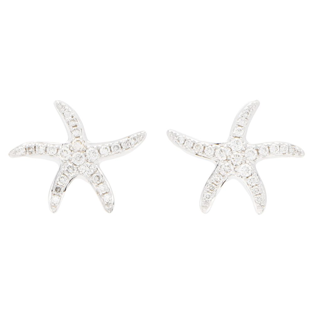 Diamond starfish stud earrings in white gold.