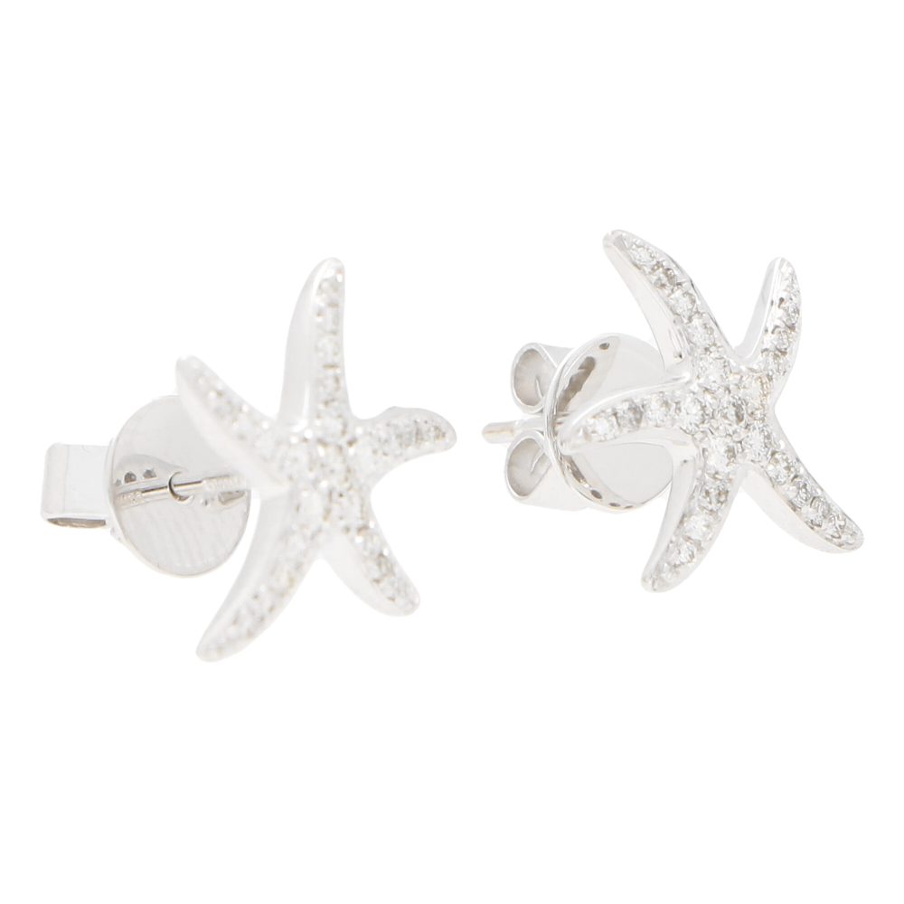 Diamond starfish stud earrings in white gold.