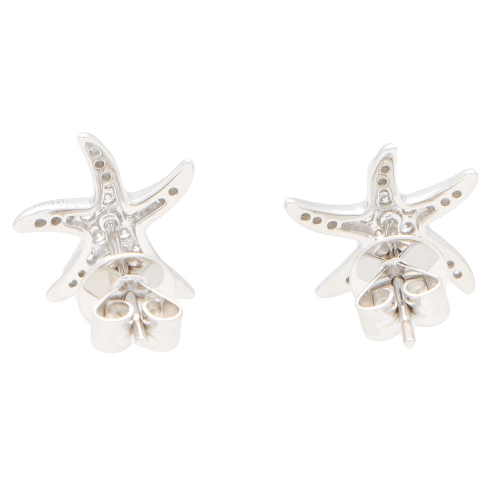 Diamond Starfish Stud Earrings in White Gold