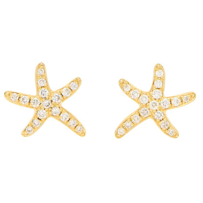 Modern diamond starfish stud earrings set in yellow gold.