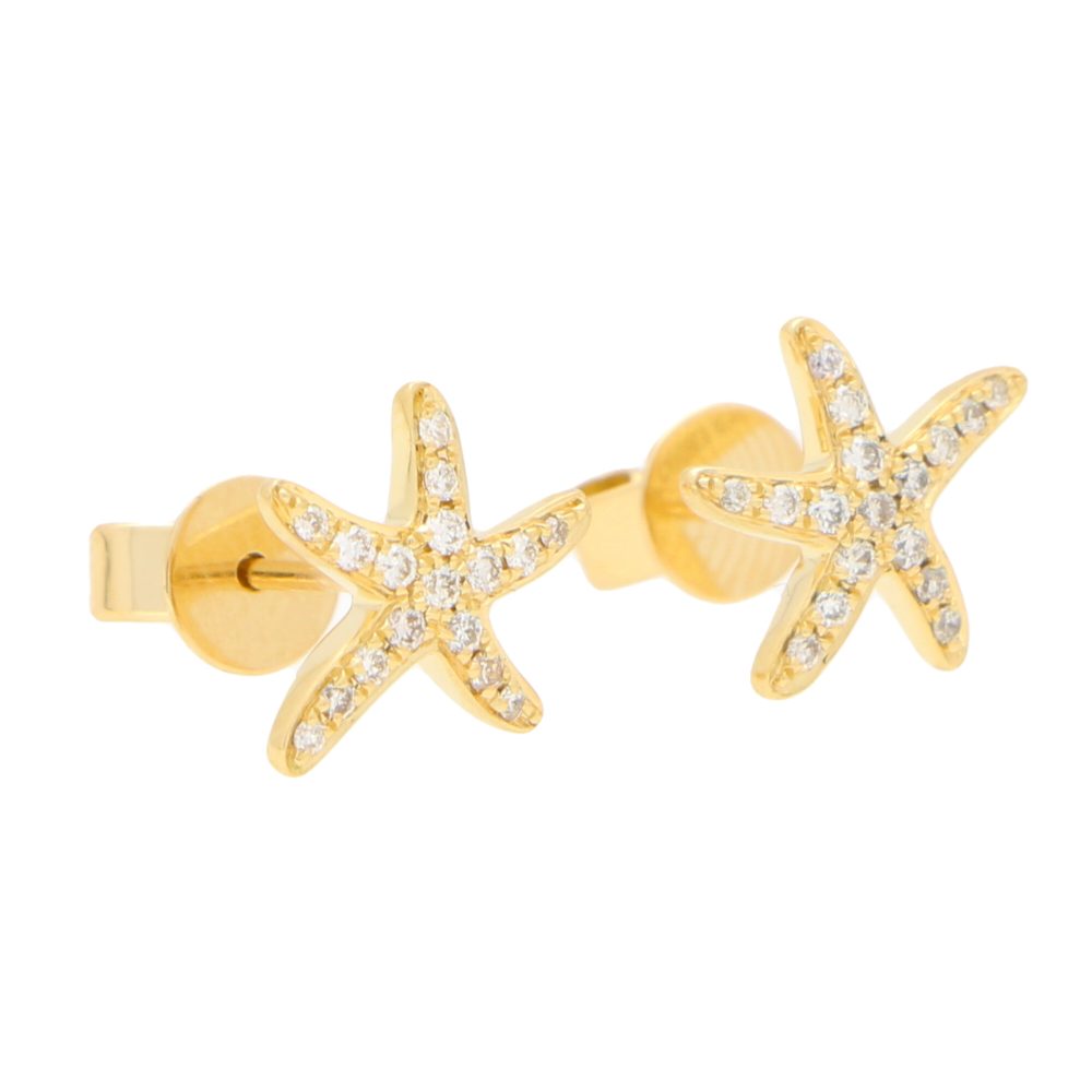 Modern diamond starfish stud earrings set in yellow gold.