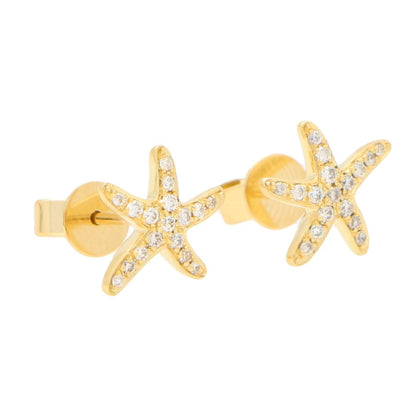 Small Diamond Starfish Stud Earrings in 18 Carat Yellow Gold