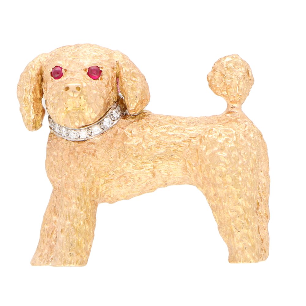 Ruby and Diamond Toy Poodle Dog Brooch