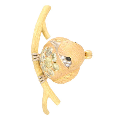 Yellow and White Diamond Bird Pin Brooch in 18ct Yellow and Rose Gold