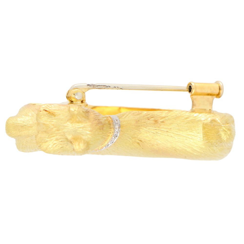 18ct Yellow Gold Scottish Terrier Dog Pin Brooch with Diamonds and Rubies