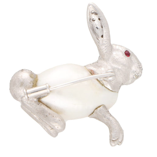 Baroque Freshwater Pearl and Diamond 18ct White Gold Rabbit Pin Brooch