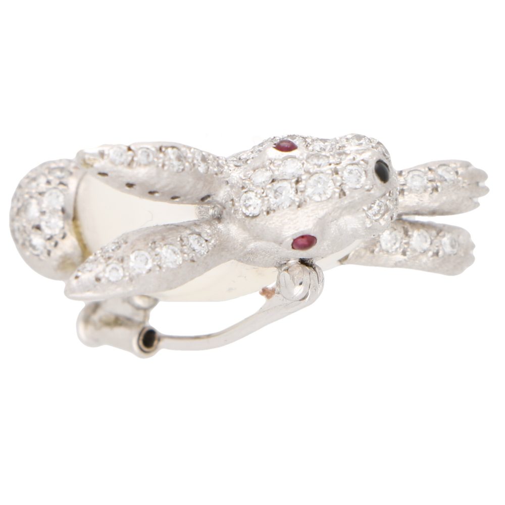 Baroque Freshwater Pearl and Diamond 18ct White Gold Rabbit Pin Brooch