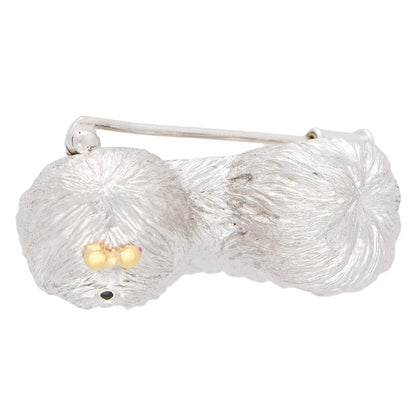 Gold Shih Tzu Dog Brooch with Sapphire Eyes and Enamel Nose