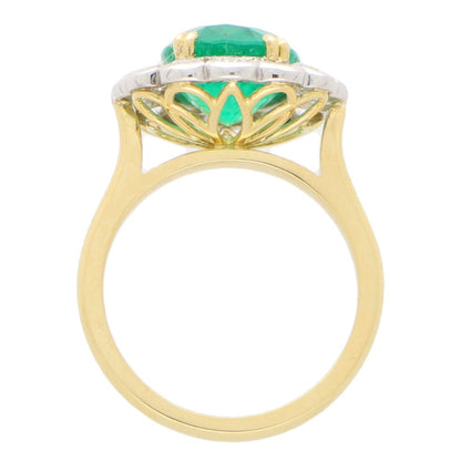 3.96ct Oval Cut Emerald and Diamond Cluster Ring