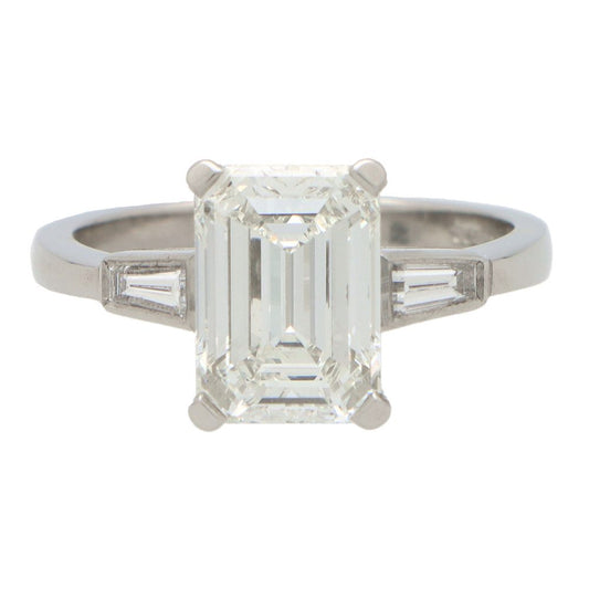 Emerald Cut Diamond Ring 3.20 carat, certified H colour