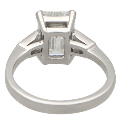 Emerald Cut Diamond Ring 3.20 carat, certified H colour