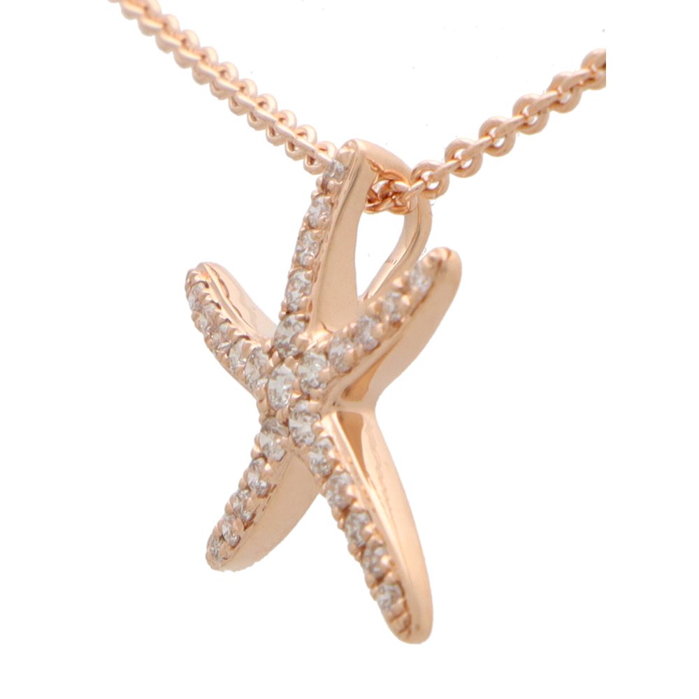 Diamond Starfish Pendant Necklace in Rose Gold