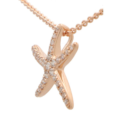 Diamond Starfish Pendant Necklace in Rose Gold