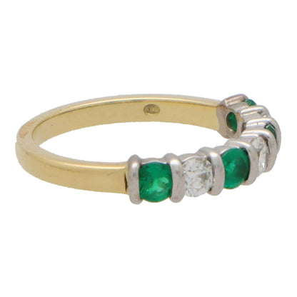 Emerald and Diamond Seven Stone Half Eternity Ring