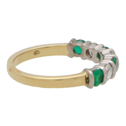 Emerald and Diamond Seven Stone Half Eternity Ring