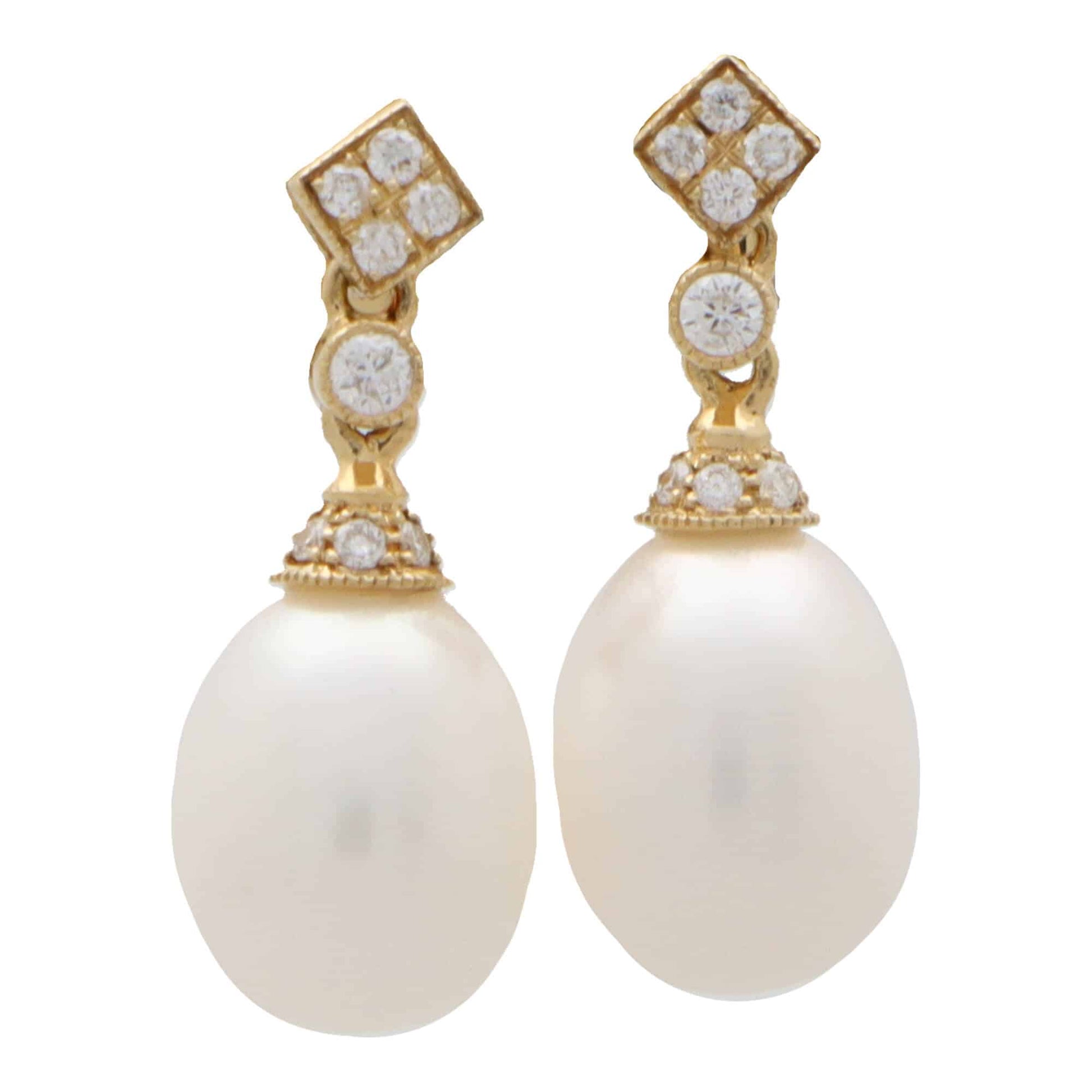 Pearl and Diamond Drop Earrings in 18ct Gold