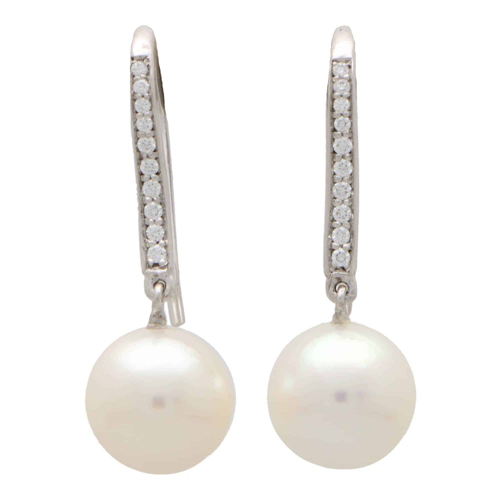 Akoya Pearl and Diamond Drop Earrings