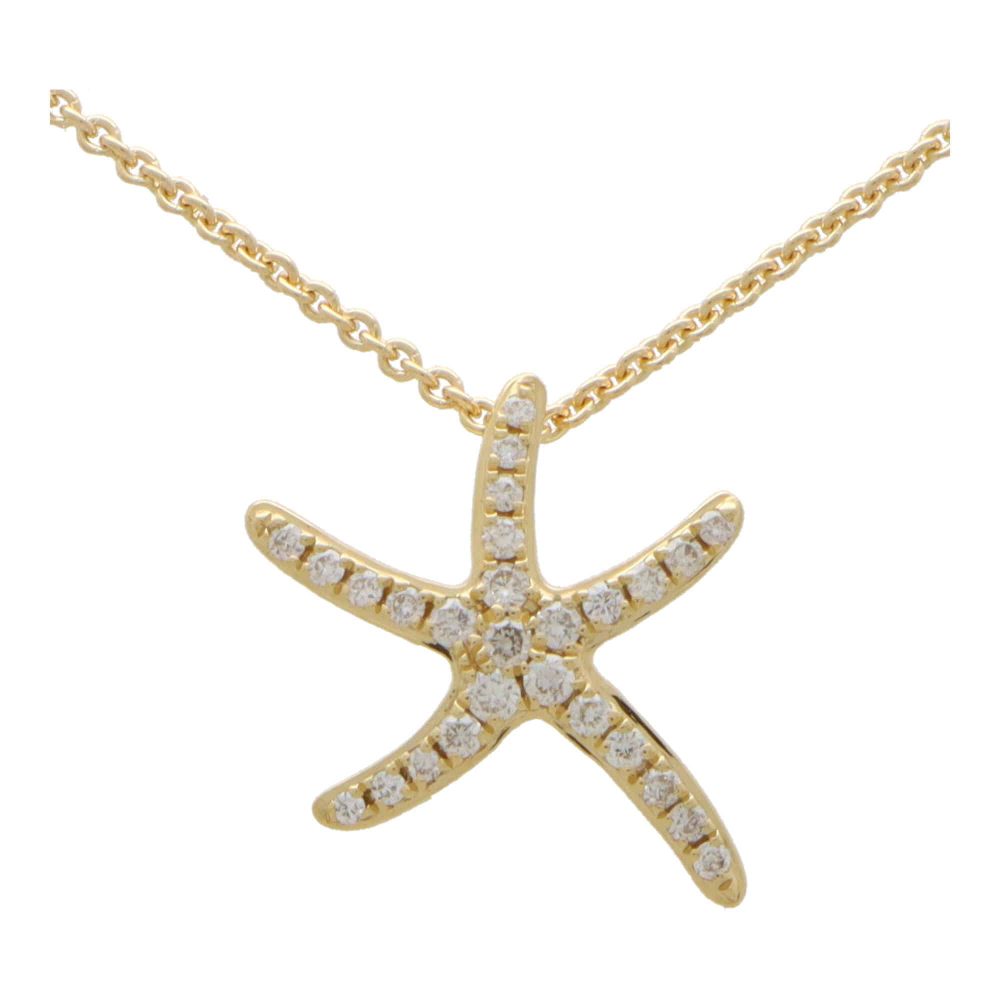 Diamond Set Yellow Gold Starfish Pendant Necklace