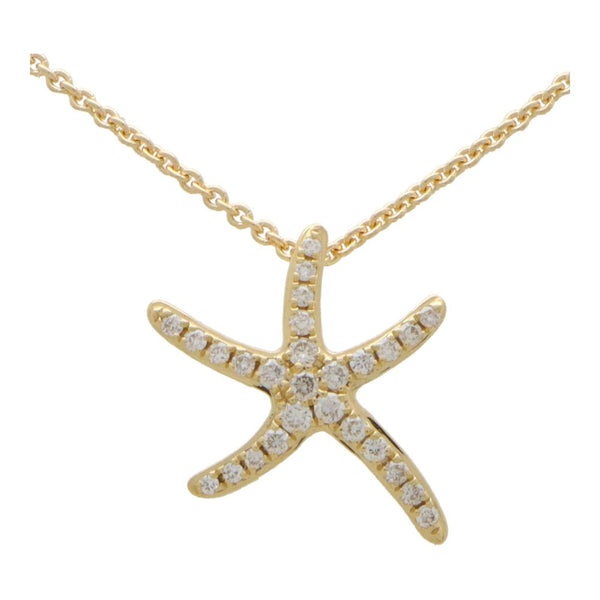 Diamond Set Yellow Gold Starfish Pendant Necklace