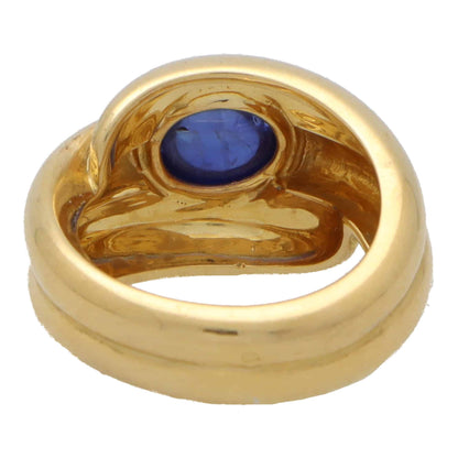 Vintage French sapphire bombé ring set in yellow gold