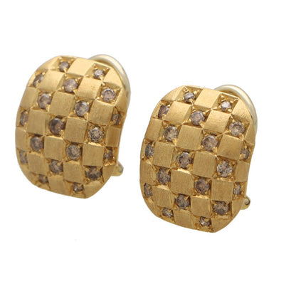 Damiani diamond chequerboard earrings in yellow gold.