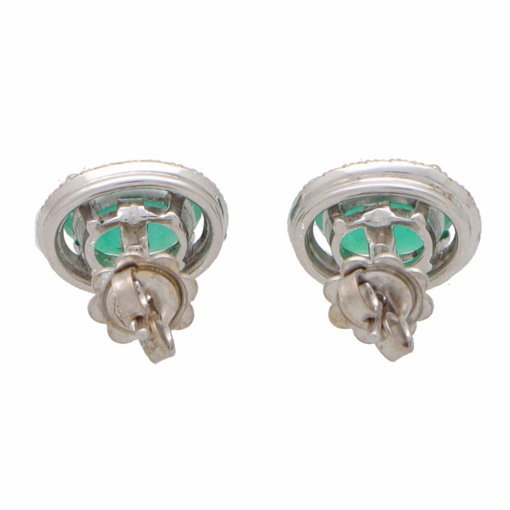 3.24ct Emerald and Diamond Oval Halo Cluster Earrings in 18ct White Gold
