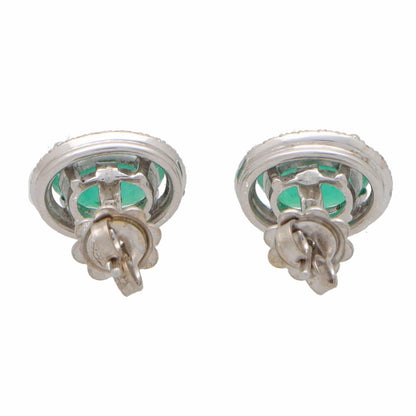 3.24ct Emerald and Diamond Oval Halo Cluster Earrings in 18ct White Gold