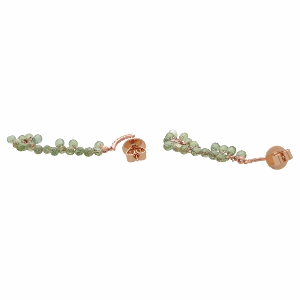 Briolette Cut Green Sapphire and Diamond Drop Earrings in 18ct Rose Gold