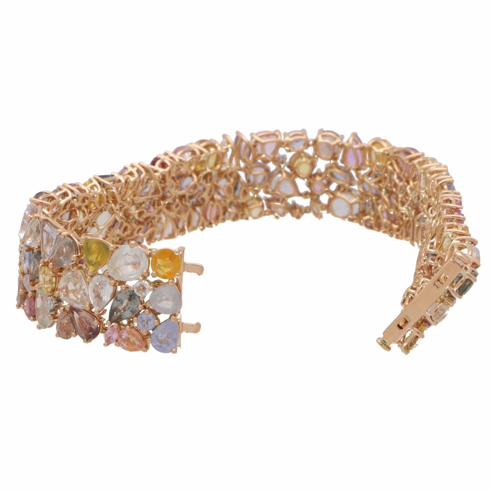 Rainbow Multi Colour Sapphire and Diamond Bracelet in 18ct Rose Gold