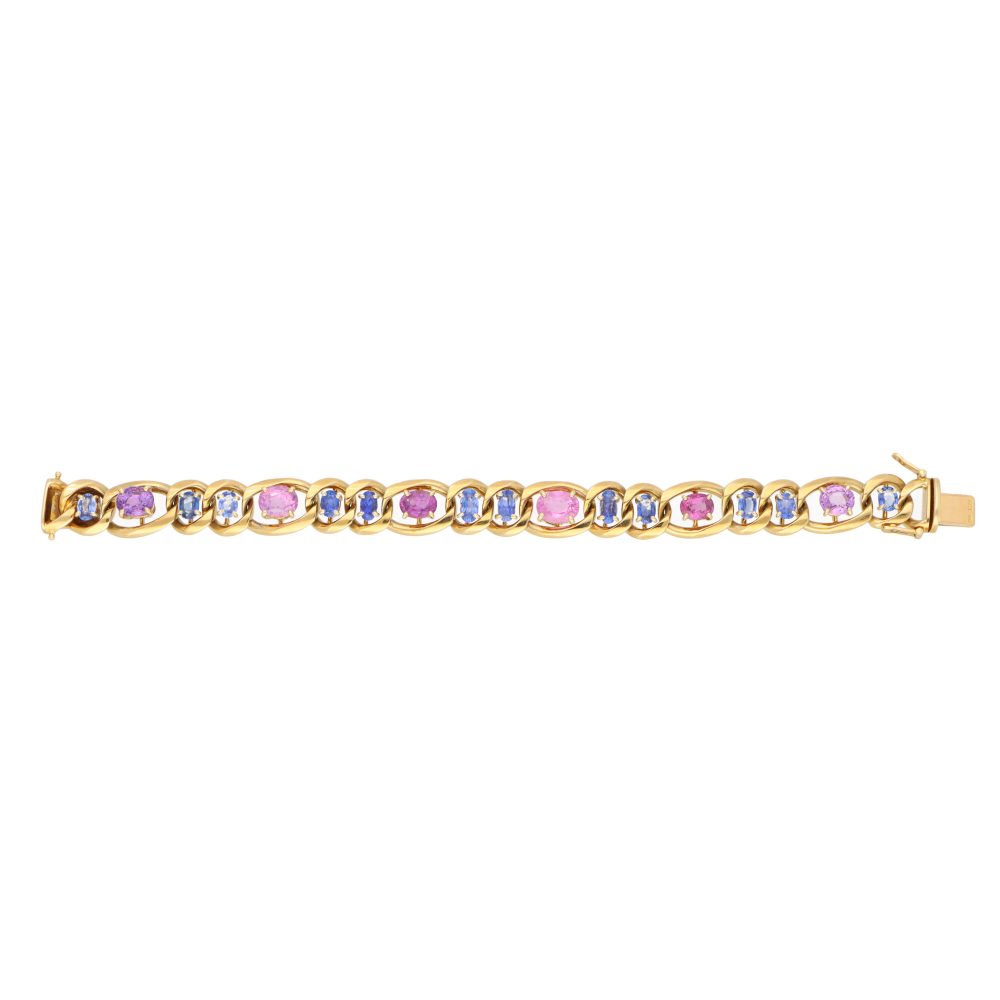 Vintage Pastel Pink and Blue Sapphire Link Bracelet