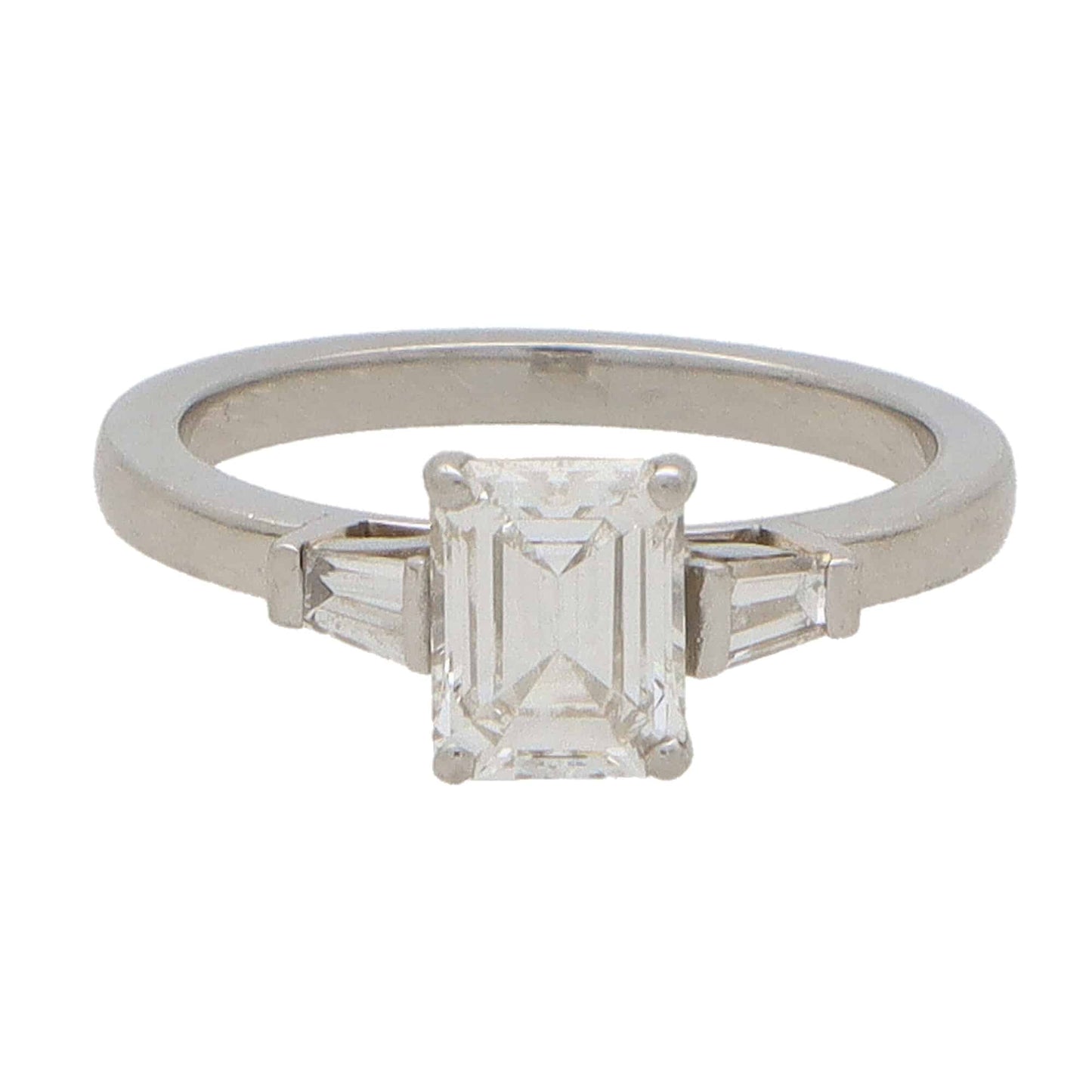 Vintage GIA Certified 1.16ct Emerald Cut Diamond Engagement Ring with Trapezoid Shoulders in Platinum