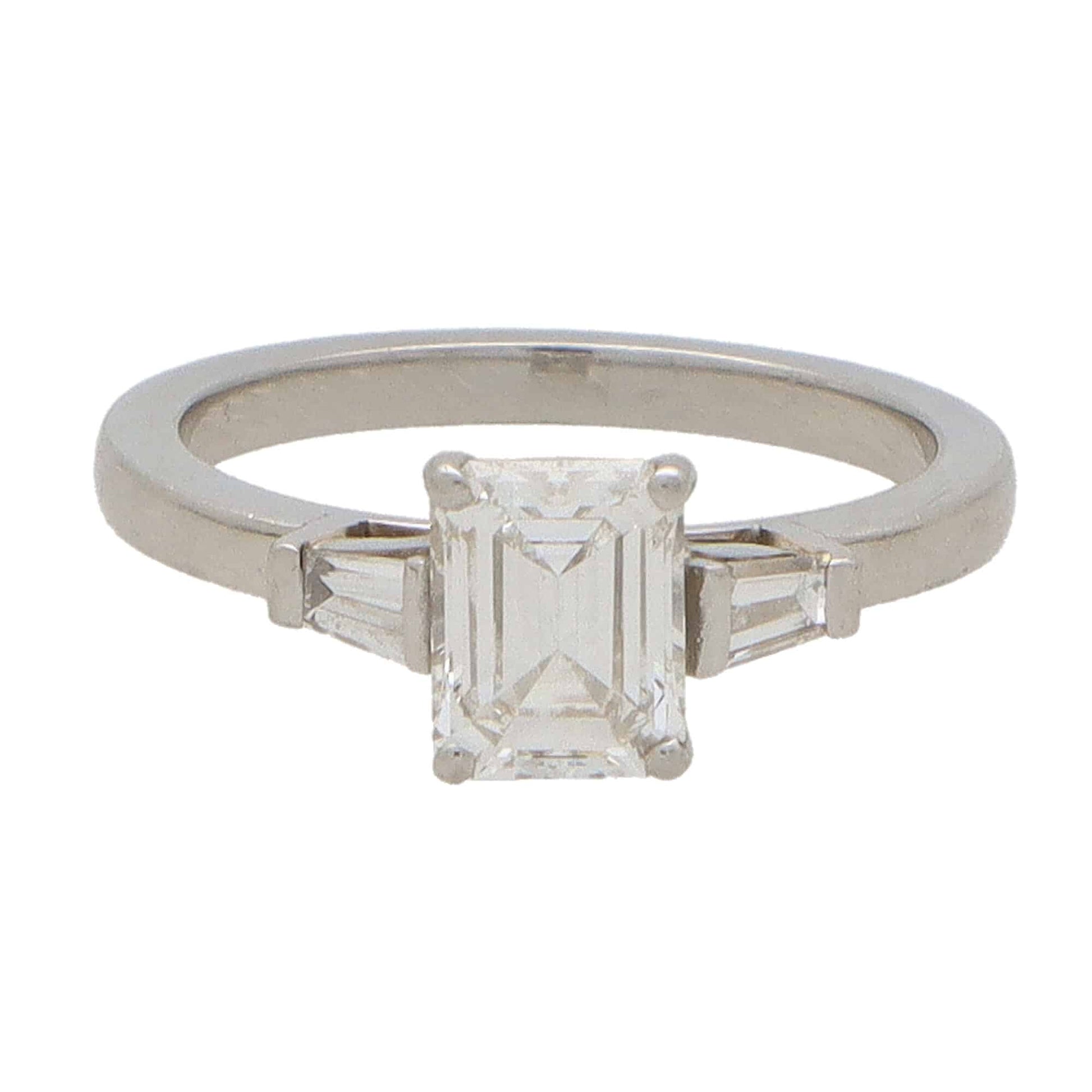 Vintage GIA Certified 1.16ct Emerald Cut Diamond Engagement Ring with Trapezoid Shoulders in Platinum