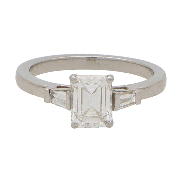 Vintage GIA Certified 1.16ct Emerald Cut Diamond Engagement Ring with Trapezoid Shoulders in Platinum