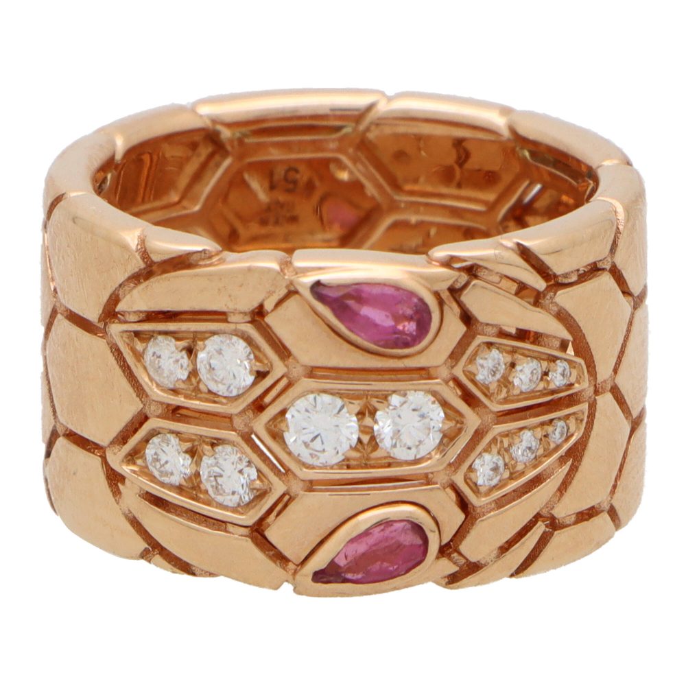Bvlgari rubellite and diamond ring set in rose gold.