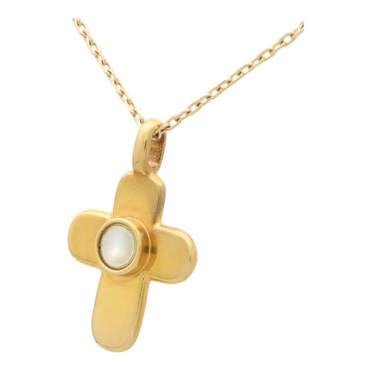 Vintage Van Cleef & Arpels Mother of Pearl Cross Pendant In Gold