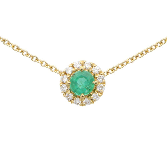 0.30ct Emerald and Diamond Cluster Pendant Necklace in Yellow Gold