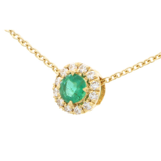 0.30ct Emerald and Diamond Cluster Pendant Necklace in Yellow Gold