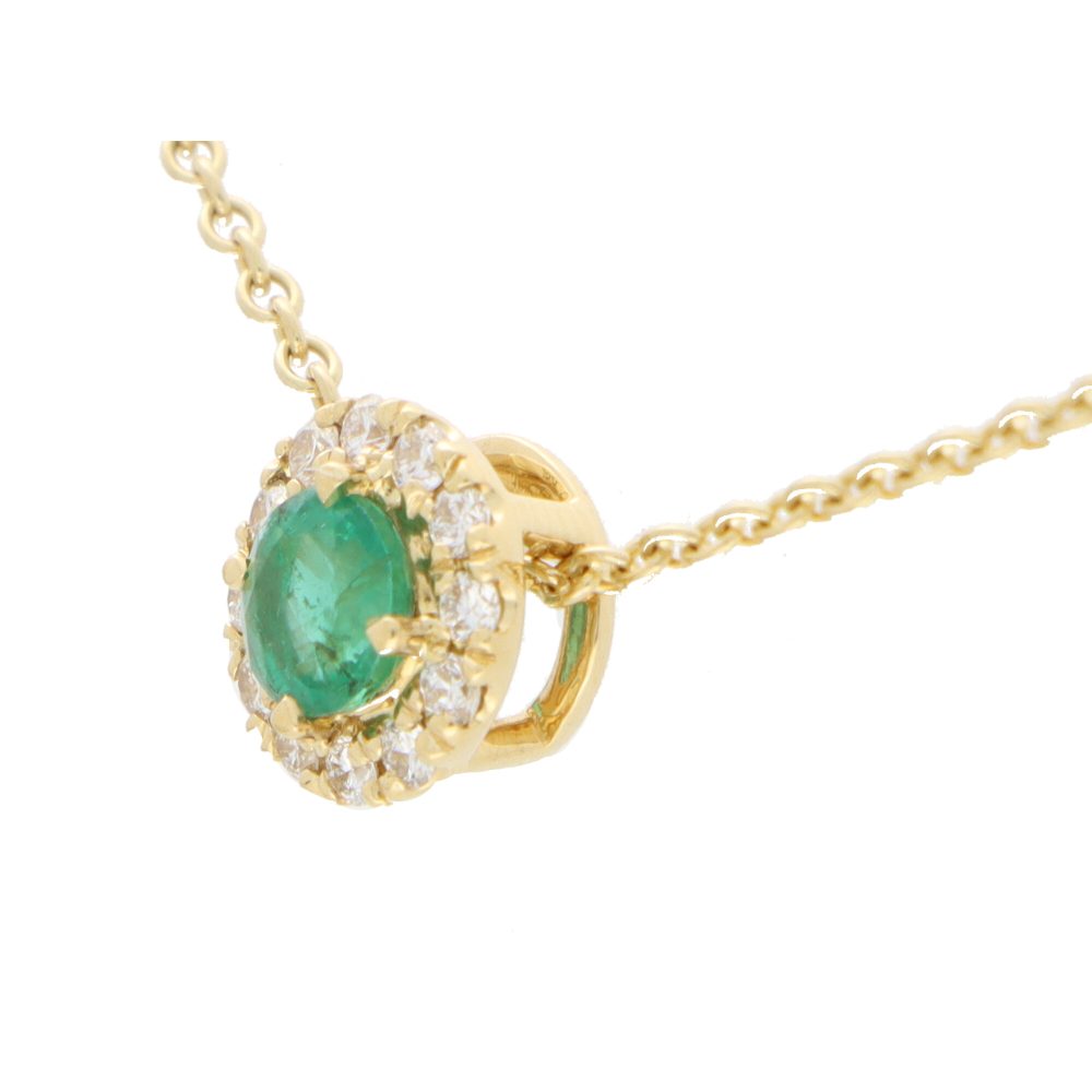 0.30ct Emerald and Diamond Cluster Pendant Necklace in Yellow Gold