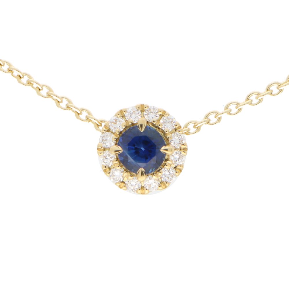 sapphire and diamond pendant circular yellow gold