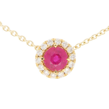 0.61ct Ruby and Diamond Cluster Pendant Necklace in 18ct Yellow Gold