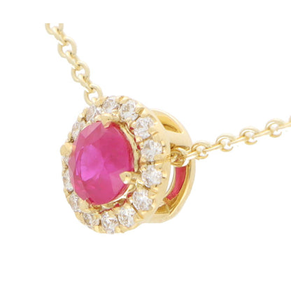 0.61ct Ruby and Diamond Cluster Pendant Necklace in 18ct Yellow Gold