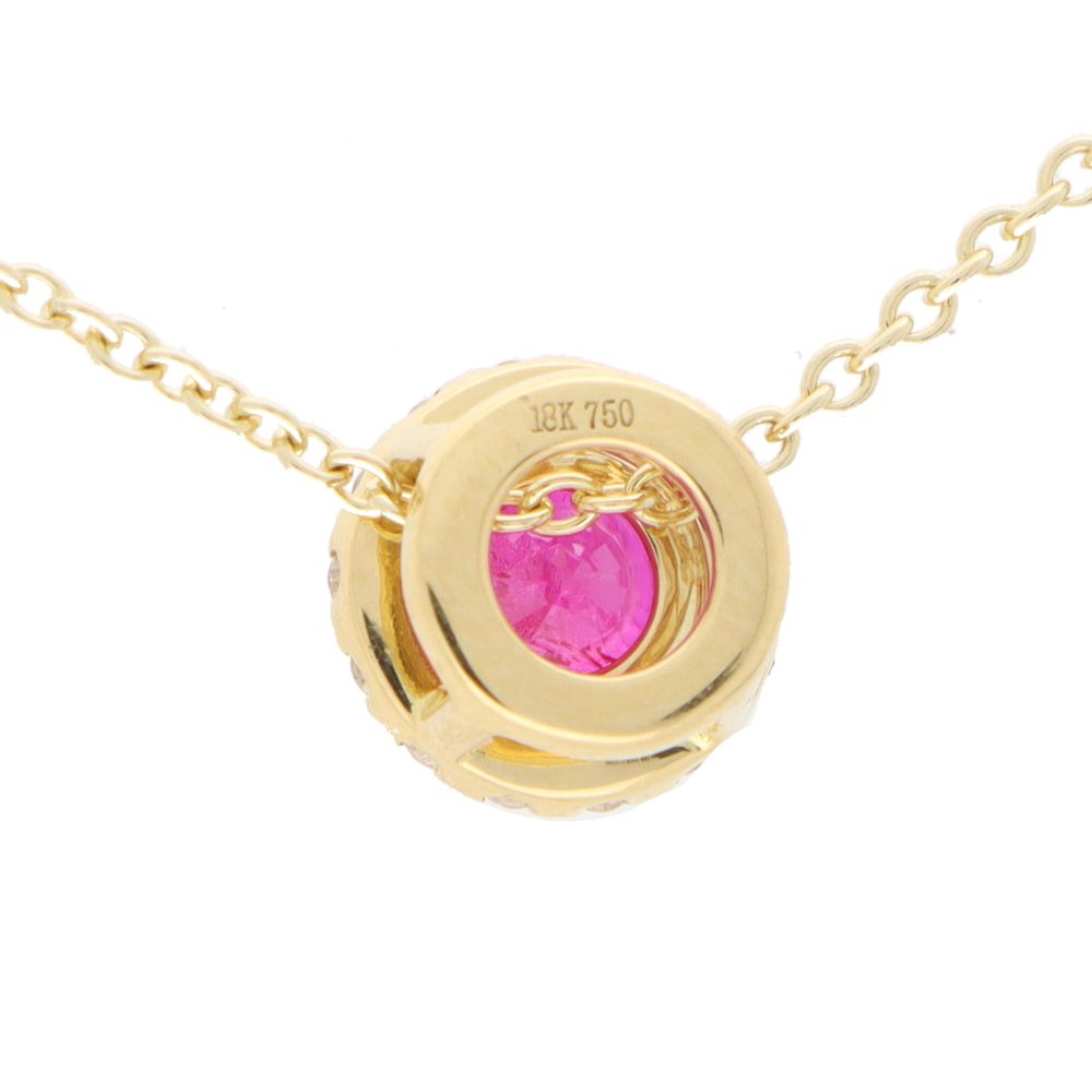 0.61ct Ruby and Diamond Cluster Pendant Necklace in 18ct Yellow Gold