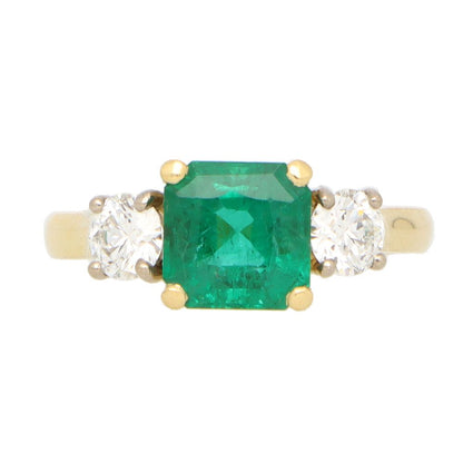 GIA Certified Emerald and Diamond Three Stone Ring