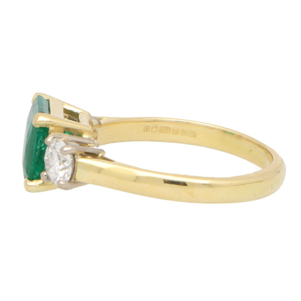 GIA Certified Emerald and Diamond Three Stone Ring
