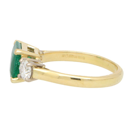 GIA Certified Emerald and Diamond Three Stone Ring
