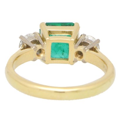 GIA Certified Emerald and Diamond Three Stone Ring